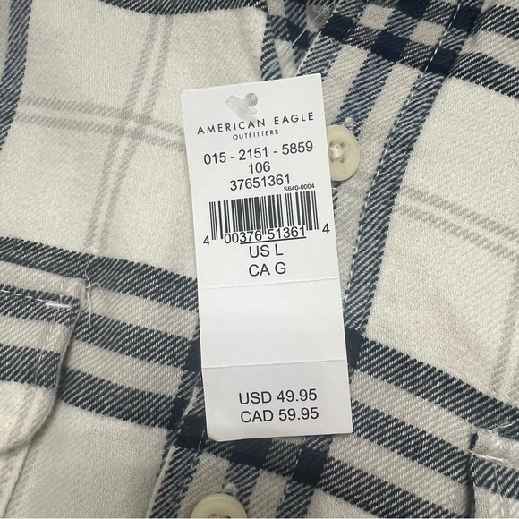 American Eagle Outfitters NWT Navy & Cream button down Flannel with pockets sz L - Picture 10 of 11